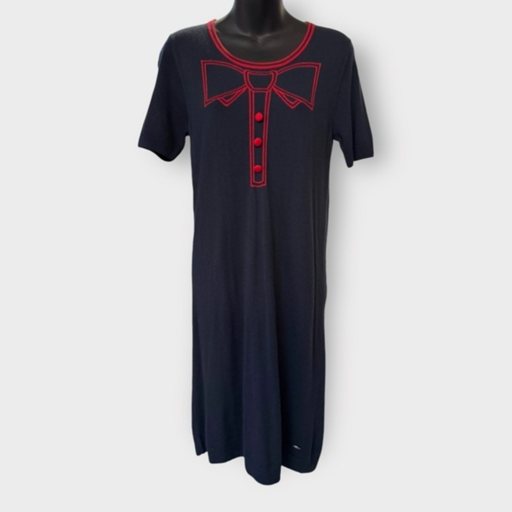 NWT Lacoste Devanlay Navy Red Bow Sweater Dress
